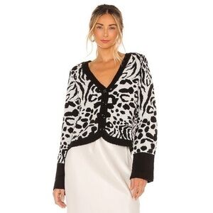 Revolve Lovers + Friends Trina Sweater Cardigan in Snow Leopard
